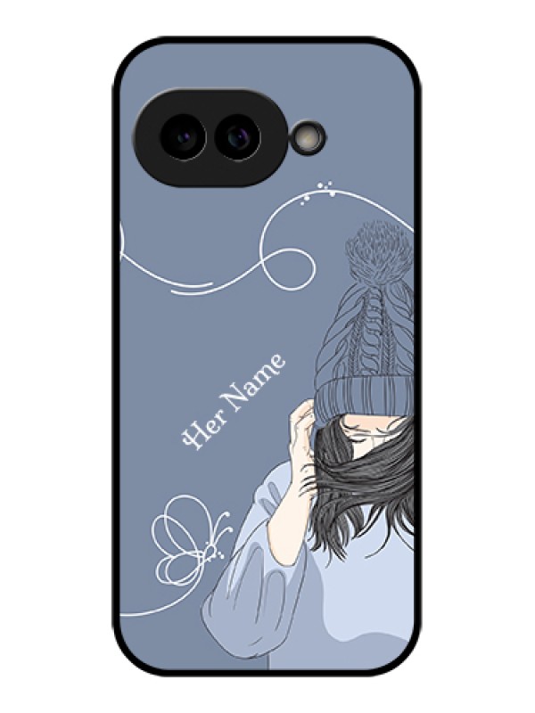 Custom Pixel 9A 5G Custom Glass Phone Case - Girl In Winter Outfit Design