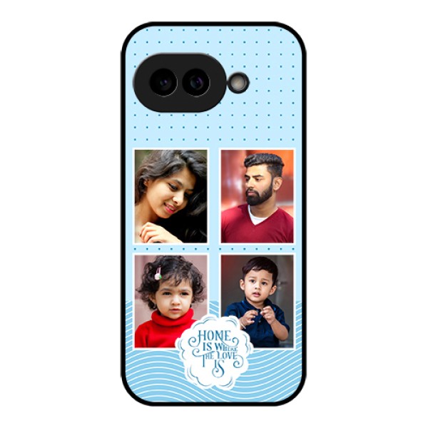 Pixel 9A 5G Custom Glass Phone Case - Cute Love Quote With 4 Pic Upload Design
