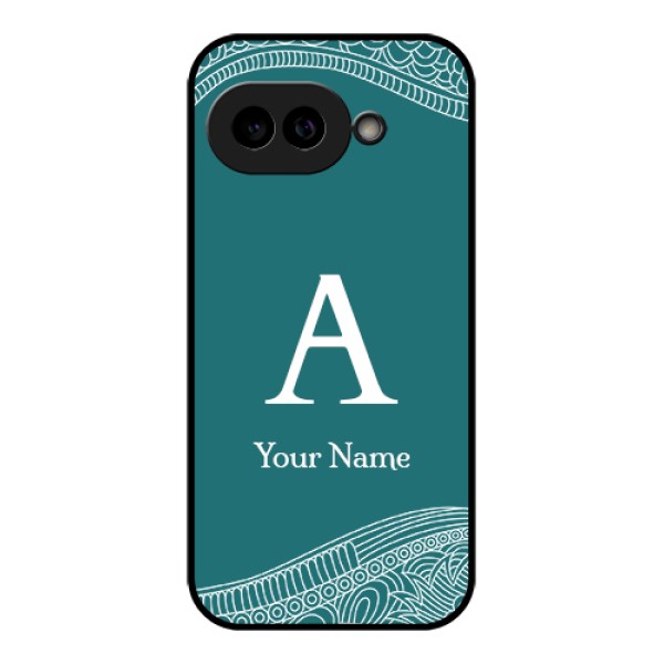 Pixel 9A 5G Custom Glass Phone Case - Line Art Pattern With Custom Name Design
