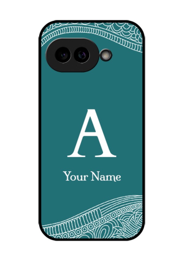 Pixel 9A 5G Custom Glass Phone Case - Line Art Pattern With Custom Name Design