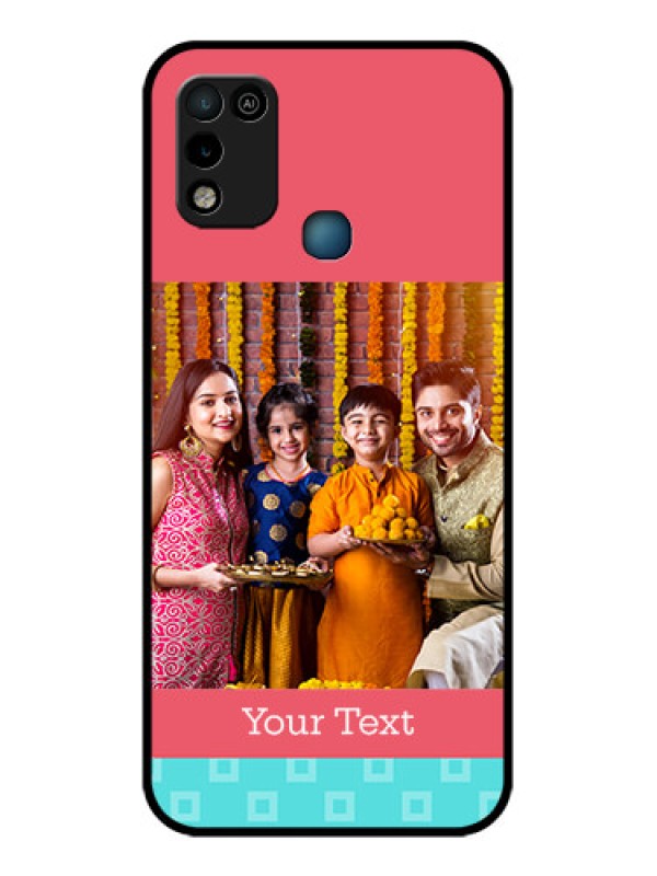 Custom Infinix Hot 10 Play Personalized Glass Phone Case - Peach & Blue Color Design