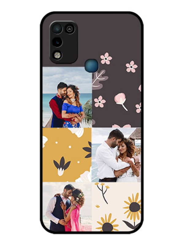 Custom Infinix Hot 10 Play Photo Printing on Glass Case - 3 Images with Floral Design