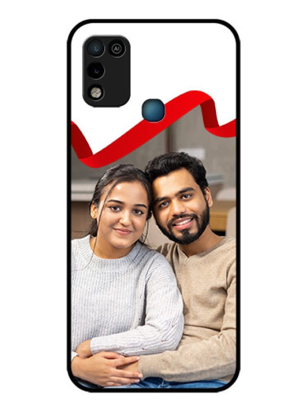Custom Infinix Hot 10 Play Photo Printing on Glass Case - Red Ribbon Frame Design