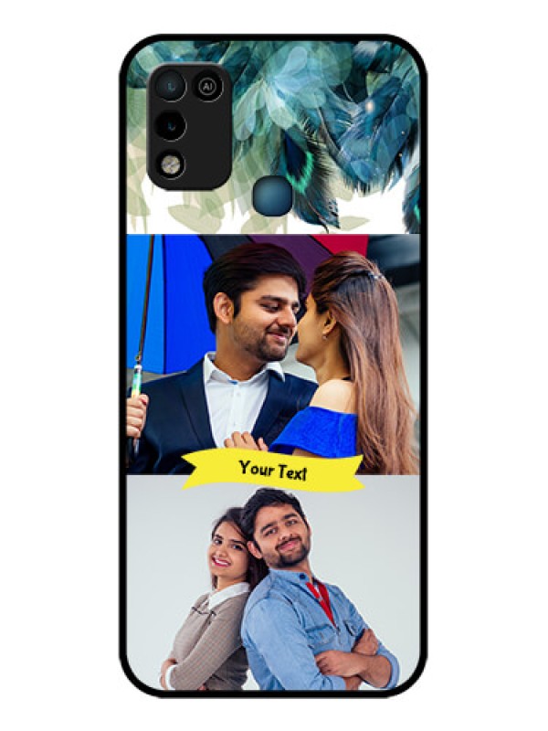 Custom Infinix Hot 10 Play Personalized Glass Phone Case - Image with Boho Peacock Feather Design