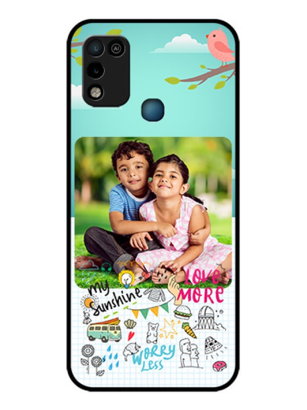 Custom Infinix Hot 10 Play Photo Printing on Glass Case - Doodle love Design
