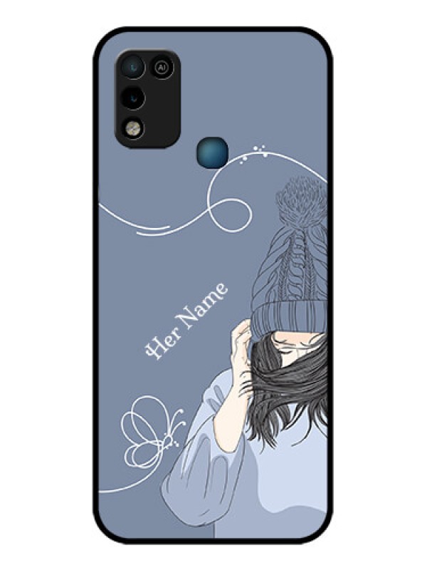 Custom Infinix Hot 10 Play Custom Glass Mobile Case - Girl in winter outfit Design