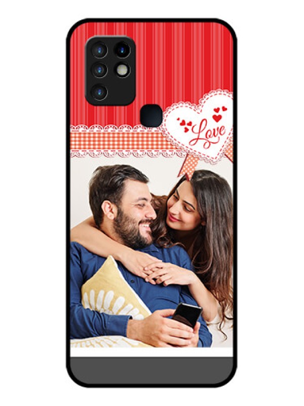 Custom Infinix Hot 10 Custom Glass Mobile Case - Red Love Pattern Design
