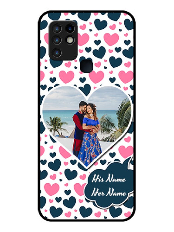 Custom Infinix Hot 10 Custom Glass Phone Case - Pink & Blue Heart Design