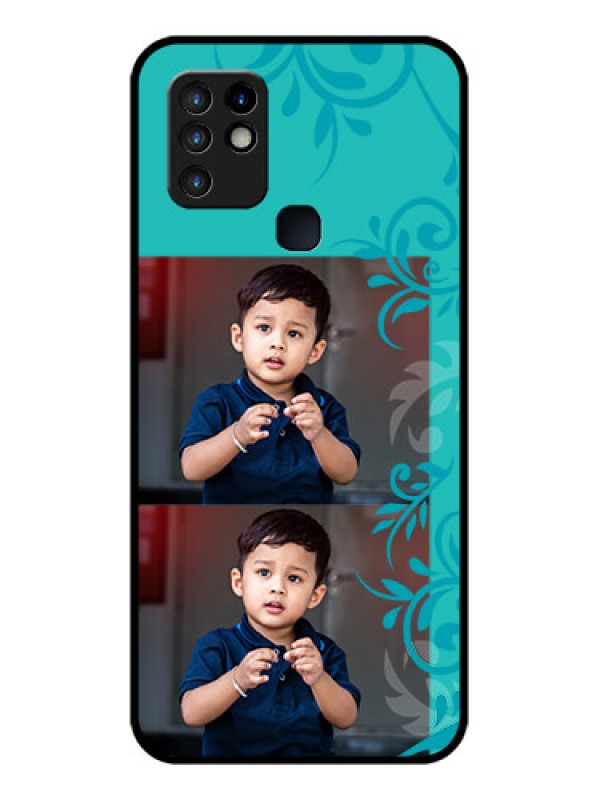 Custom Infinix Hot 10 Personalized Glass Phone Case - with Photo and Green Floral Design