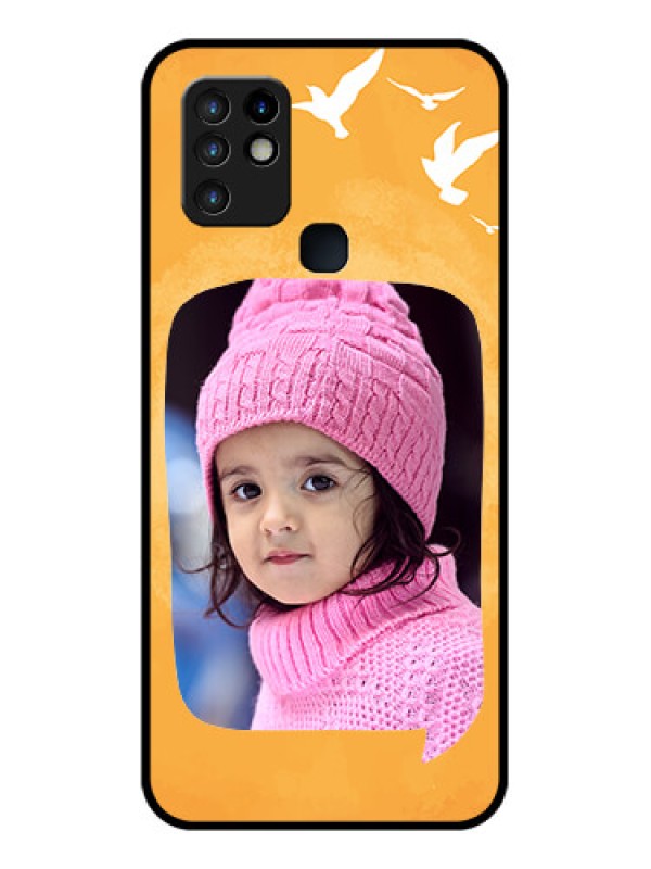 Custom Infinix Hot 10 Personalized Glass Phone Case - Water Color Design with Bird Icons