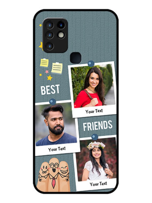 Custom Infinix Hot 10 Personalized Glass Phone Case - Sticky Frames and Friendship Design