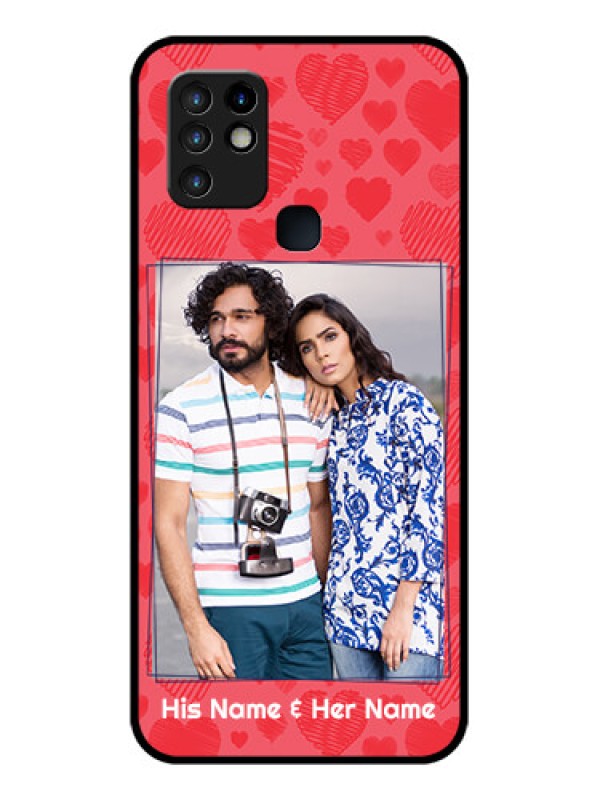 Custom Infinix Hot 10 Photo Printing on Glass Case - with Red Heart Symbols Design