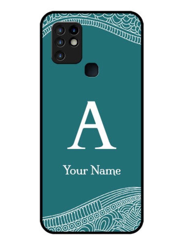 Custom Infinix Hot 10 Personalized Glass Phone Case - line art pattern with custom name Design