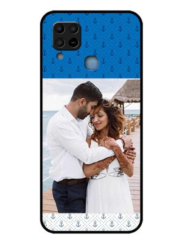Custom Infinix Hot 10s Photo Printing on Glass Case - Blue Anchors Design