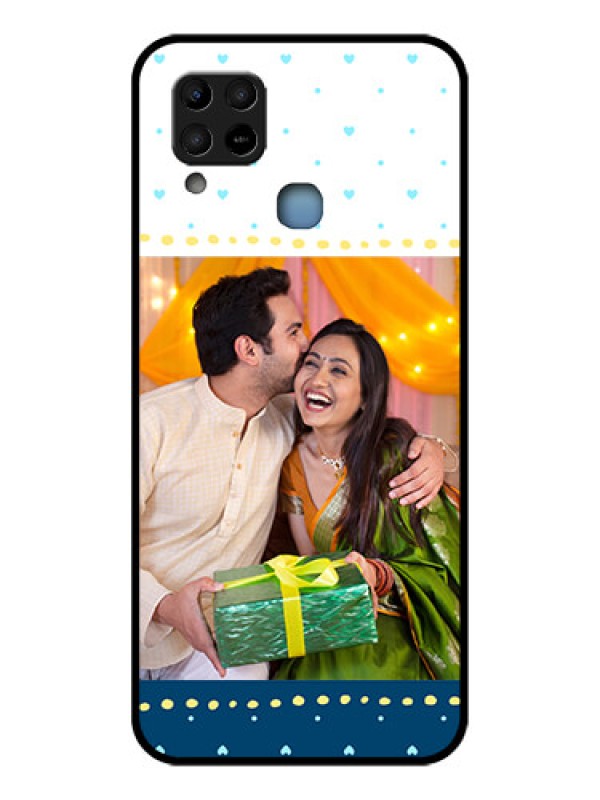 Custom Infinix Hot 10s Personalized Glass Phone Case - White and Blue Abstract Design