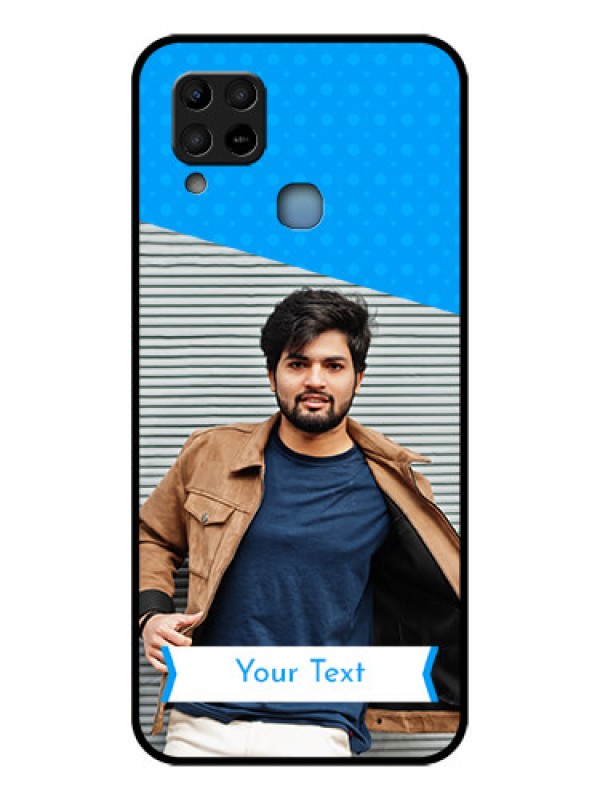 Custom Infinix Hot 10s Photo Printing on Glass Case - Simple Blue Color Design