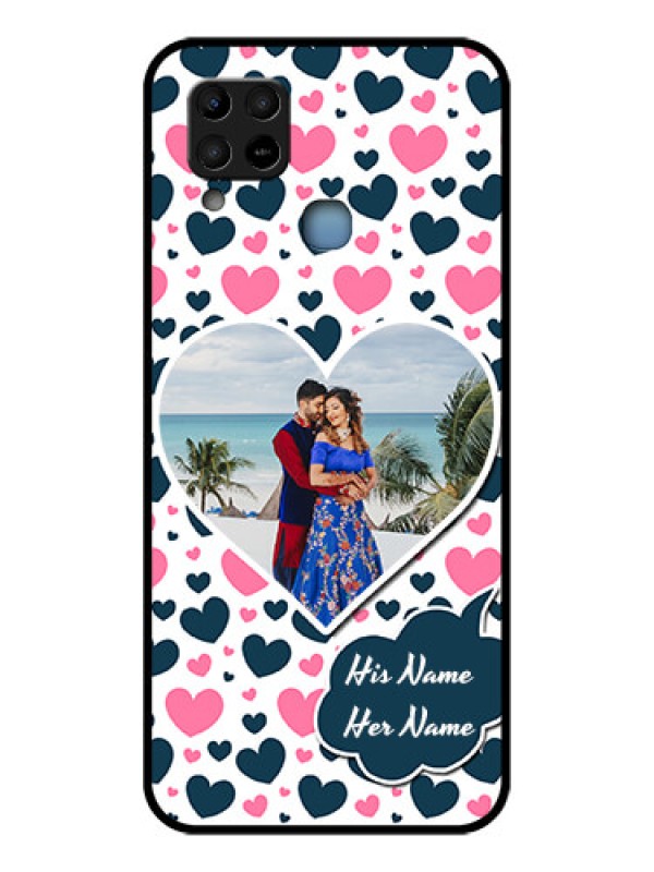 Custom Infinix Hot 10s Custom Glass Phone Case - Pink & Blue Heart Design