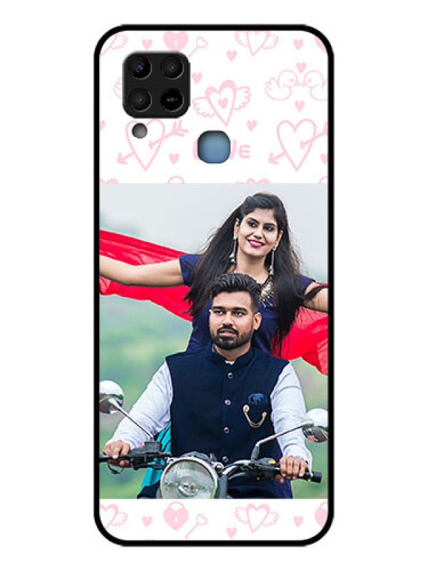 Custom Infinix Hot 10s Custom Glass Mobile Case - Pink Flying Heart Design