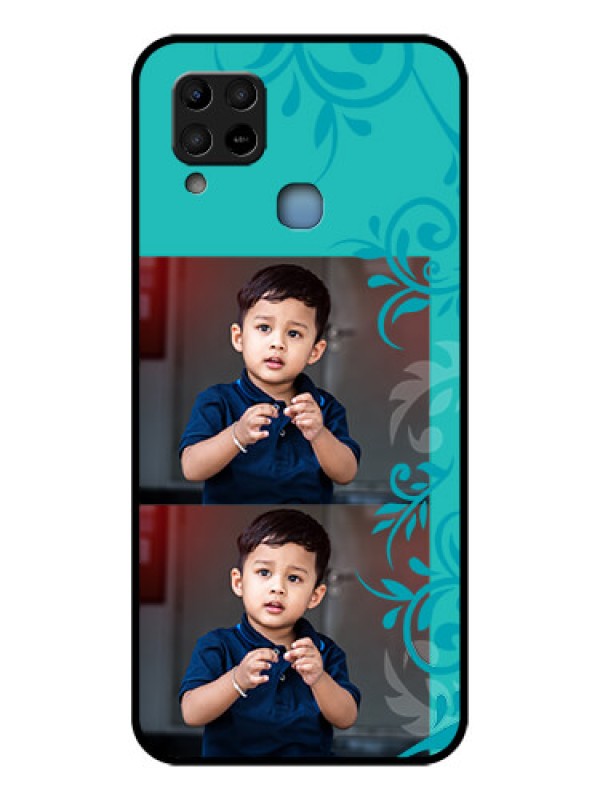 Custom Infinix Hot 10s Personalized Glass Phone Case - with Photo and Green Floral Design