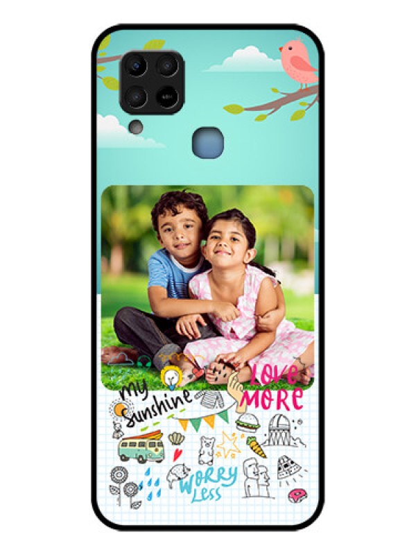 Custom Infinix Hot 10s Photo Printing on Glass Case - Doodle love Design