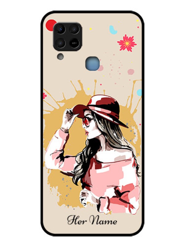 Custom Infinix Hot 10s Photo Printing on Glass Case - Women with pink hat Design
