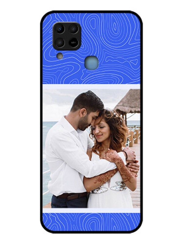 Custom Infinix Hot 10s Custom Glass Mobile Case - Curved line art with blue and white Design