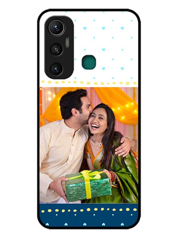 Custom Infinix Hot 11 Personalized Glass Phone Case - White and Blue Abstract Design