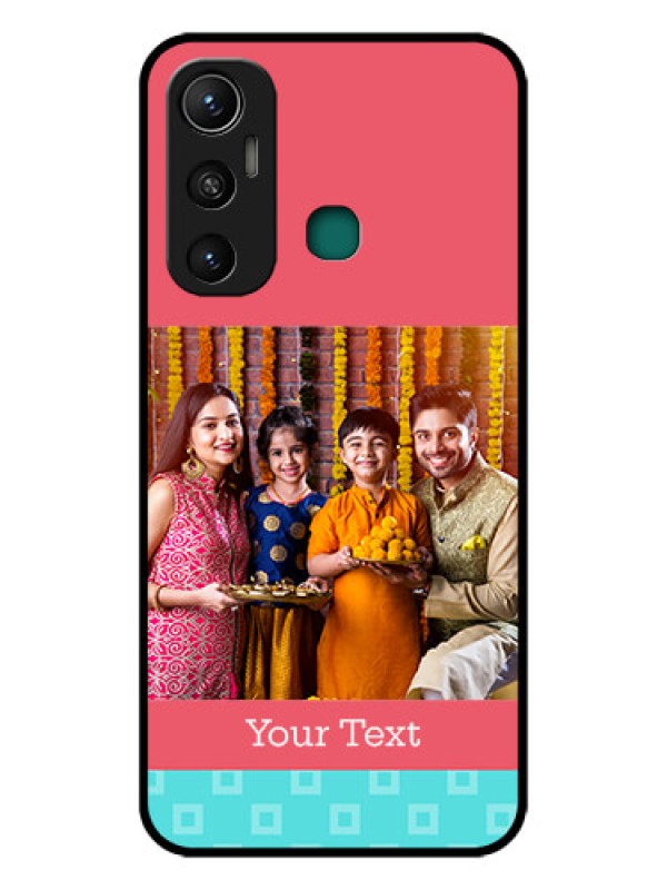 Custom Infinix Hot 11 Personalized Glass Phone Case - Peach & Blue Color Design