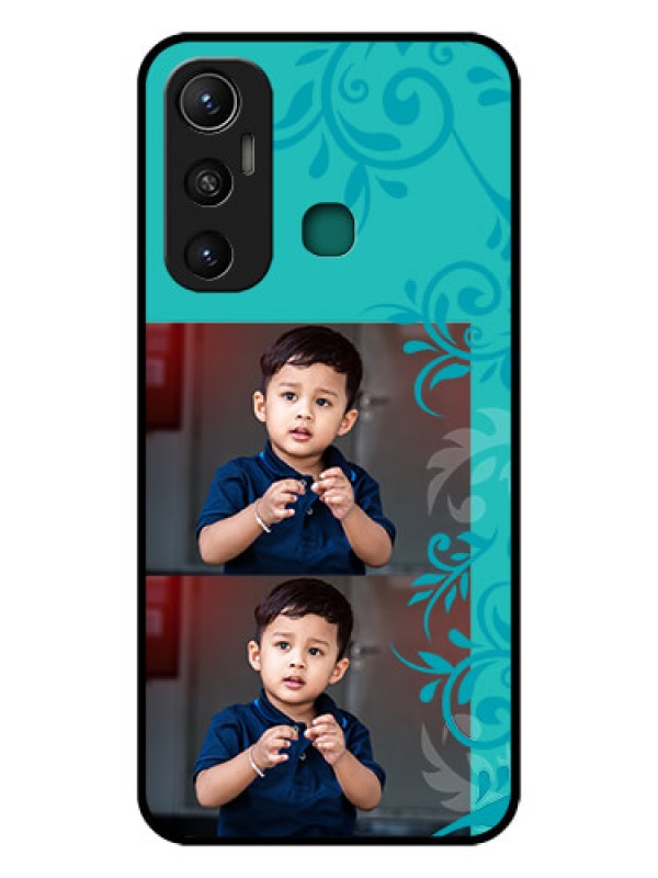 Custom Infinix Hot 11 Personalized Glass Phone Case - with Photo and Green Floral Design