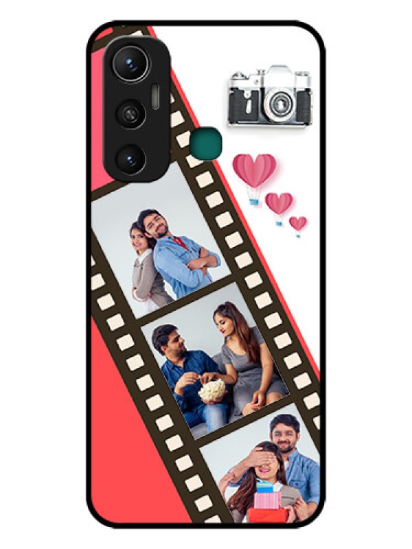 Custom Infinix Hot 11 Personalized Glass Phone Case - 3 Image Holder with Film Reel