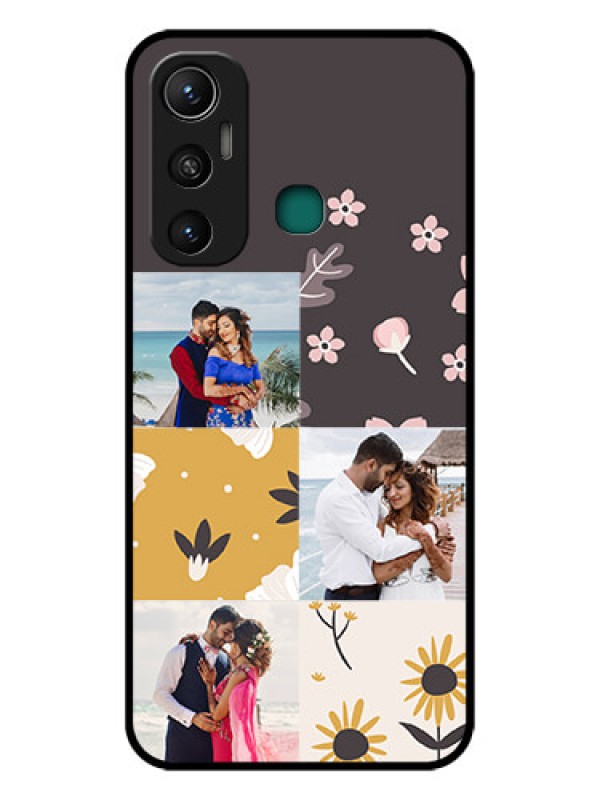 Custom Infinix Hot 11 Photo Printing on Glass Case - 3 Images with Floral Design