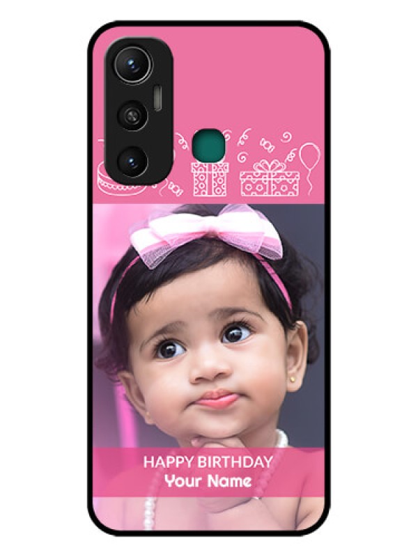 Custom Infinix Hot 11 Photo Printing on Glass Case - with Birthday Line Art Design