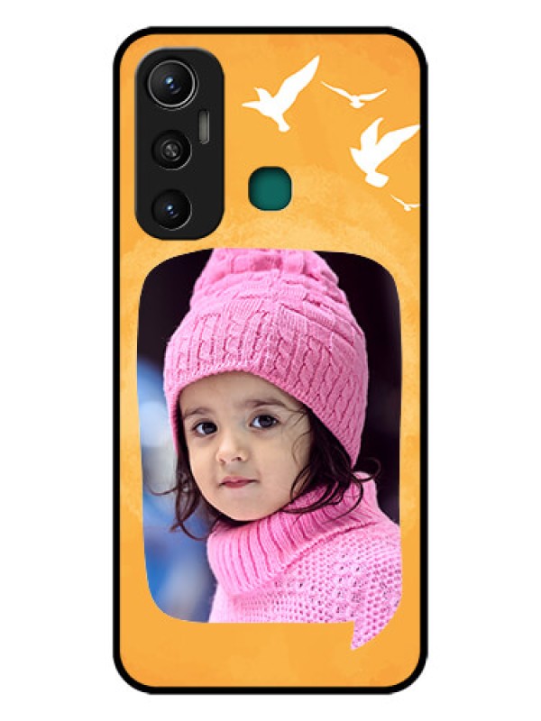 Custom Infinix Hot 11 Personalized Glass Phone Case - Water Color Design with Bird Icons