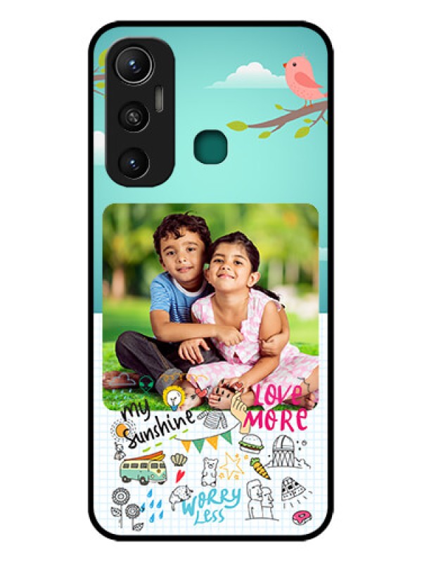 Custom Infinix Hot 11 Photo Printing on Glass Case - Doodle love Design