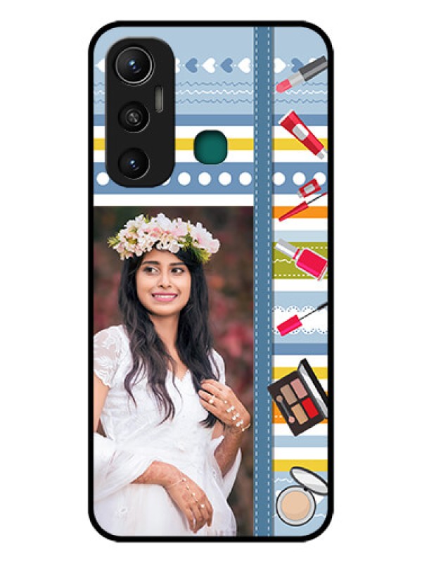 Custom Infinix Hot 11 Personalized Glass Phone Case - Makeup Icons Design