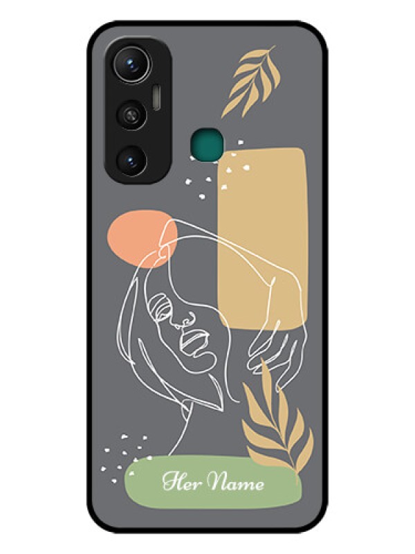 Custom Infinix Hot 11 Custom Glass Phone Case - Gazing Woman line art Design
