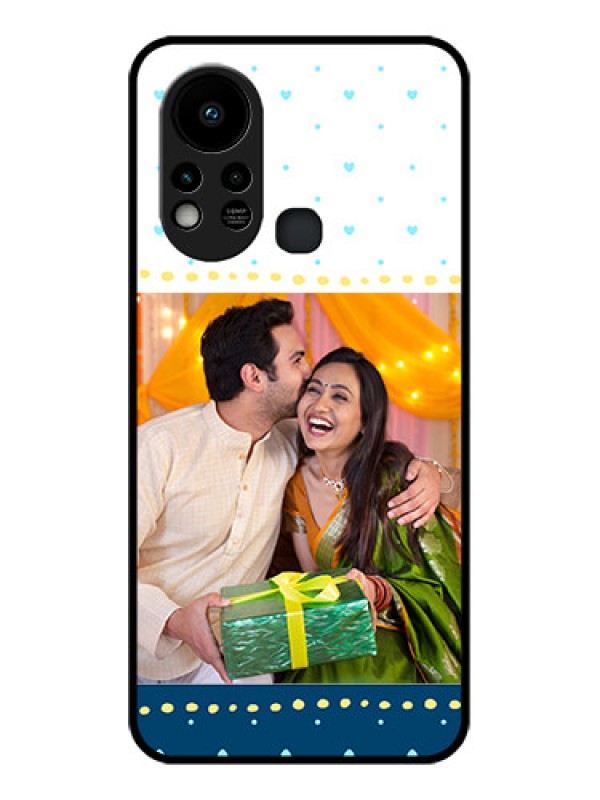 Custom Infinix Hot 11s Personalized Glass Phone Case - White and Blue Abstract Design