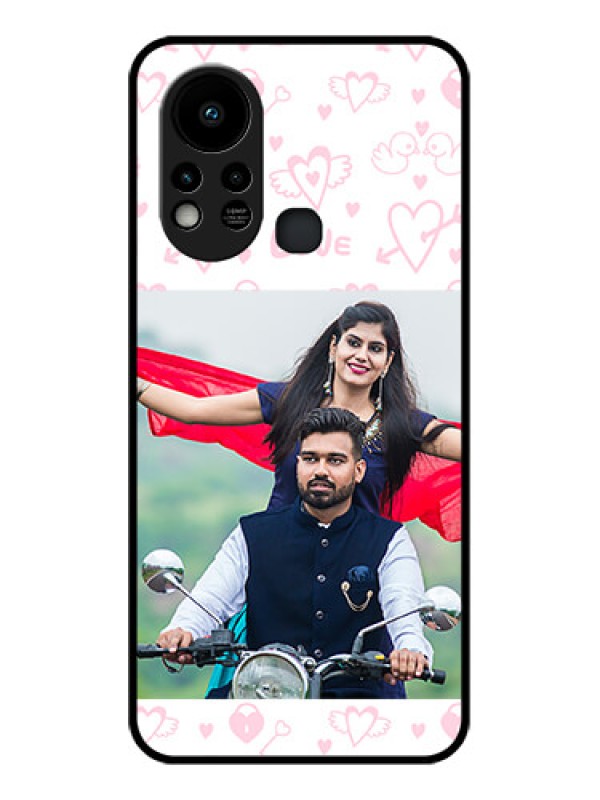 Custom Infinix Hot 11s Custom Glass Mobile Case - Pink Flying Heart Design