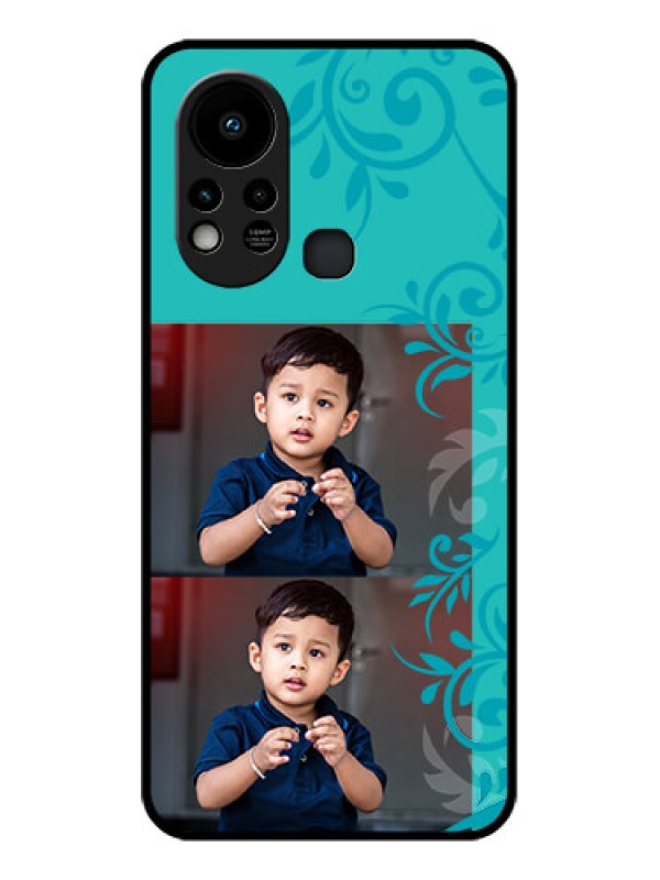 Custom Infinix Hot 11s Personalized Glass Phone Case - with Photo and Green Floral Design