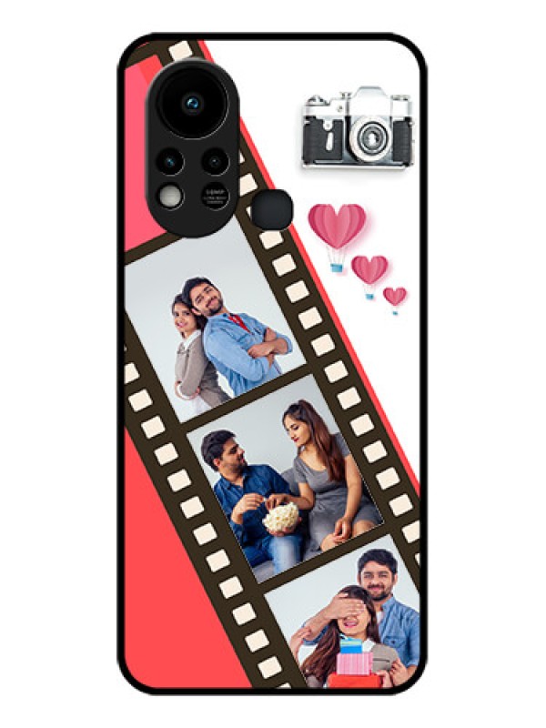 Custom Infinix Hot 11s Personalized Glass Phone Case - 3 Image Holder with Film Reel