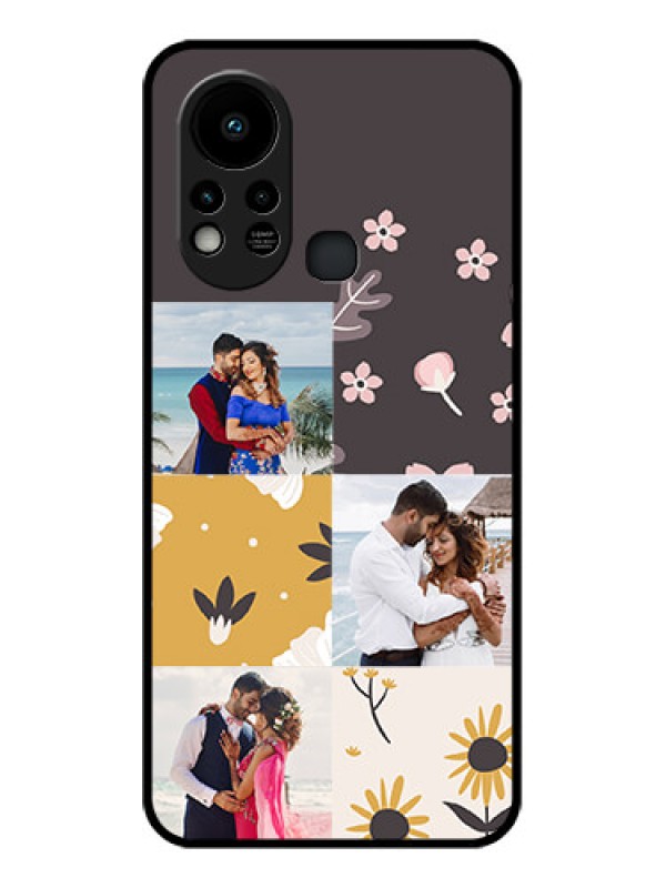 Custom Infinix Hot 11s Photo Printing on Glass Case - 3 Images with Floral Design