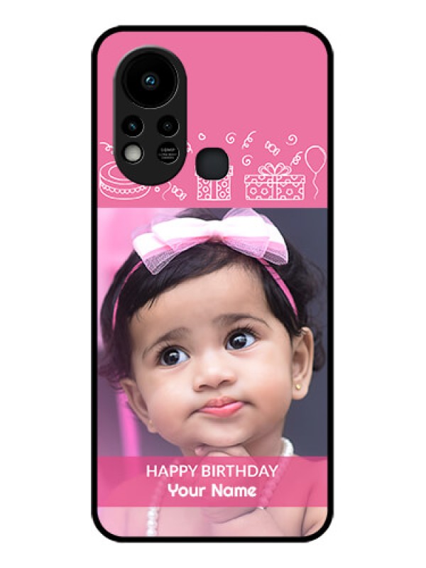 Custom Infinix Hot 11s Photo Printing on Glass Case - with Birthday Line Art Design