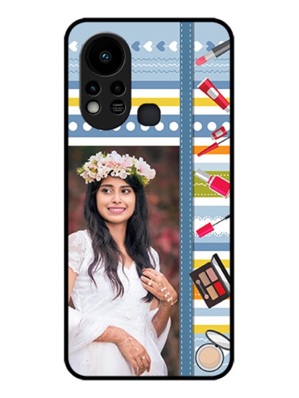 Custom Infinix Hot 11s Personalized Glass Phone Case - Makeup Icons Design