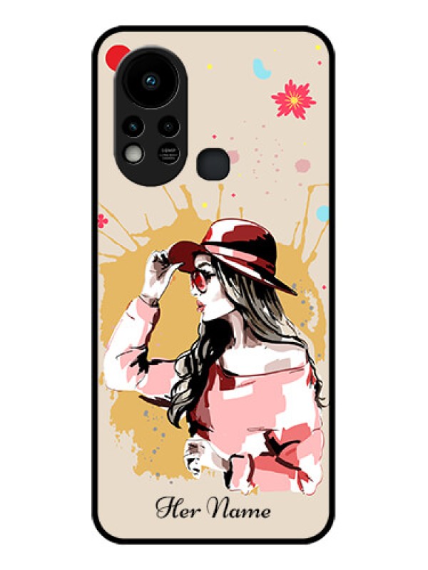 Custom Infinix Hot 11s Photo Printing on Glass Case - Women with pink hat Design