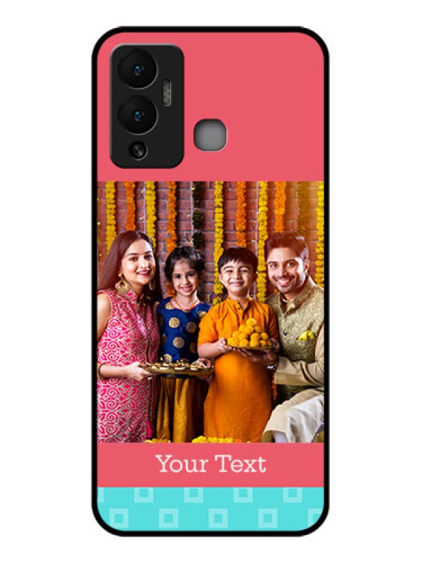 Custom Infinix Hot 12 Play Personalized Glass Phone Case - Peach & Blue Color Design