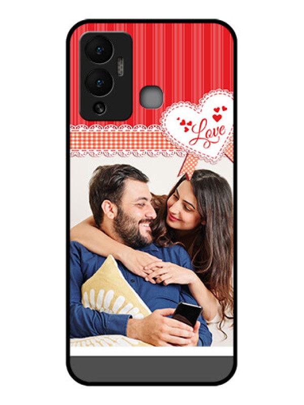 Custom Infinix Hot 12 Play Custom Glass Mobile Case - Red Love Pattern Design