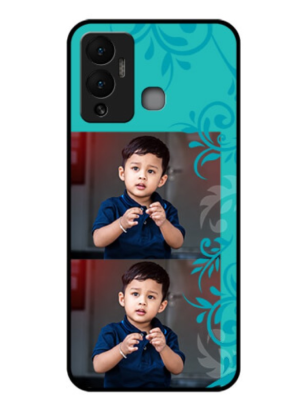 Custom Infinix Hot 12 Play Personalized Glass Phone Case - with Photo and Green Floral Design