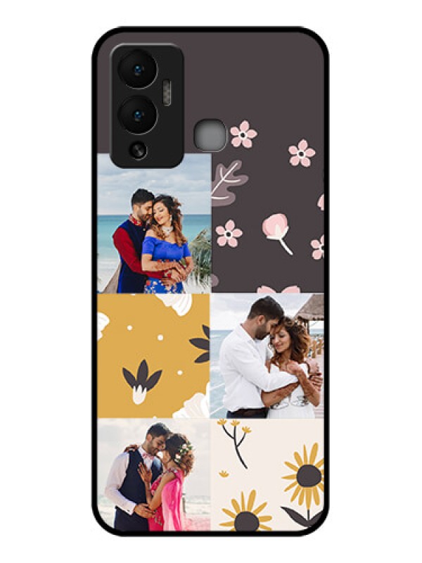 Custom Infinix Hot 12 Play Photo Printing on Glass Case - 3 Images with Floral Design