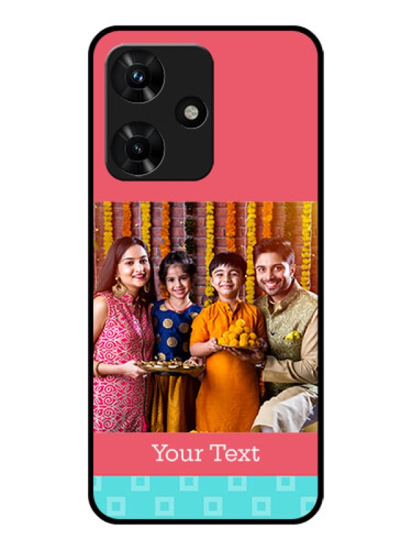 Custom Infinix Hot 30i Personalized Glass Phone Case - Peach & Blue Color Design