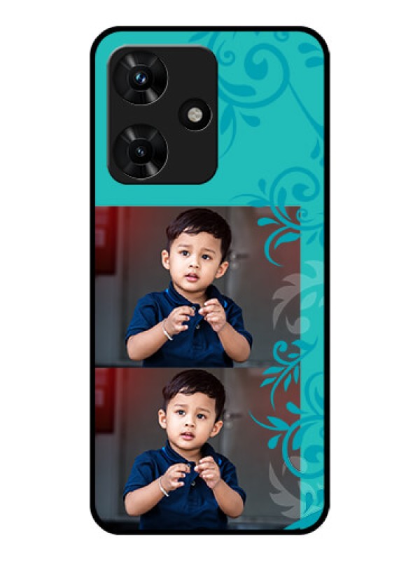 Custom Infinix Hot 30i Personalized Glass Phone Case - with Photo and Green Floral Design